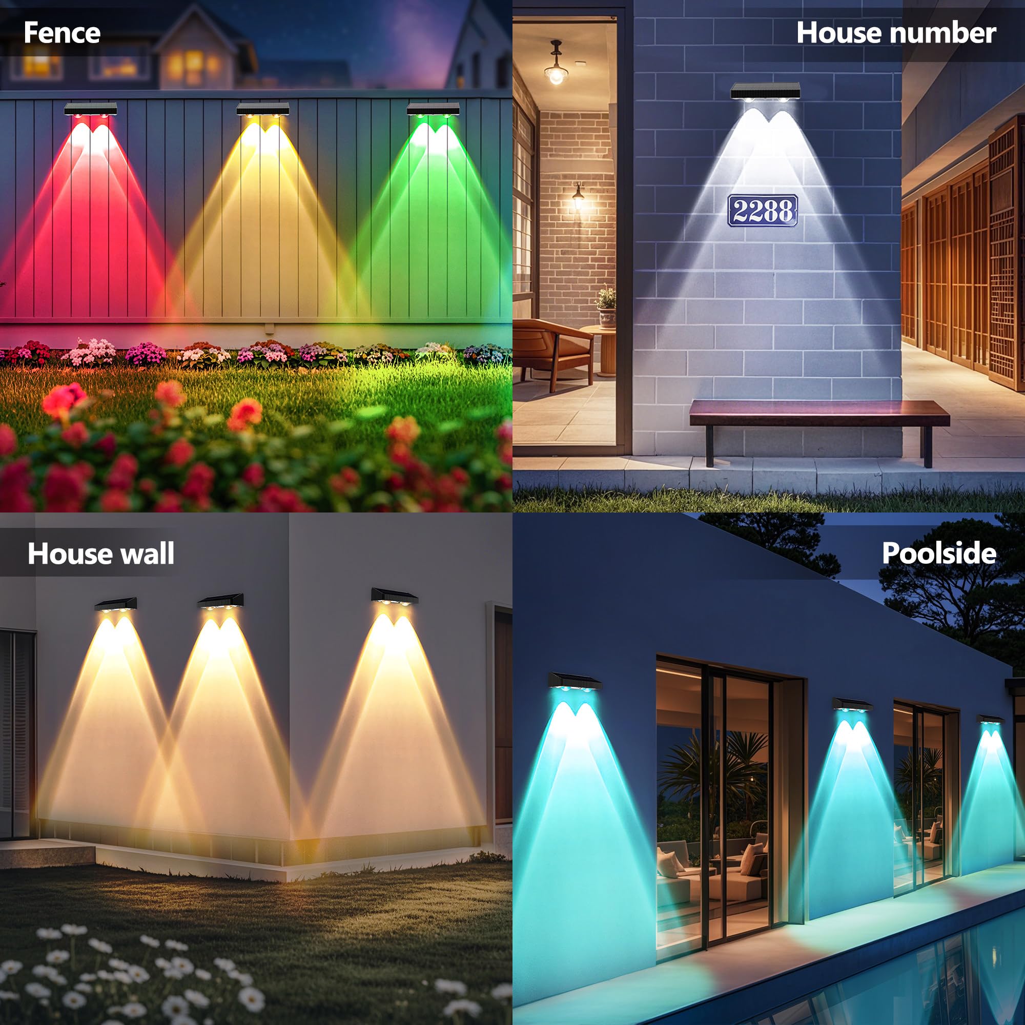 BrizLabs 8 Pack Solar Fence Lights - Color Changing RGB & Warm White, 250lm Waterproof Deck Lighting for Outdoor Use